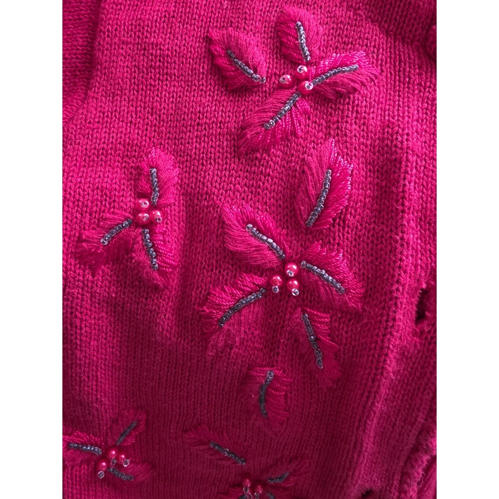 Victoria Jones Petite Red Beaded Embroidered Cardigan Sweater PS Vintage - Picture 7 of 12
